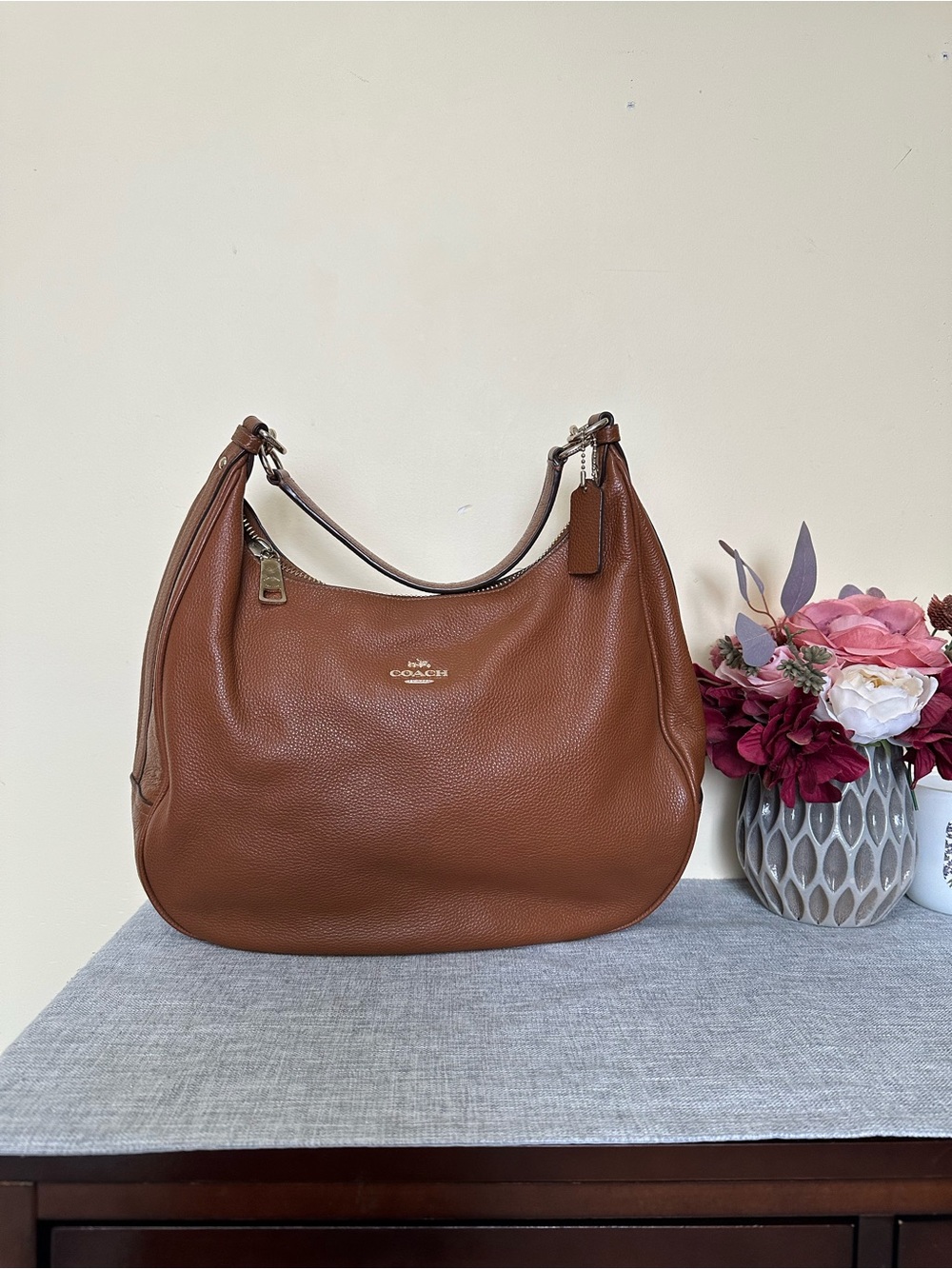 Coach Pebbled Leather Hobo Bag in Brown